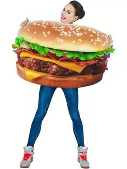 Хэллоуин Взрослые Мужчины и Женщины Гамбургер Смешная Еда Карнавальный Костюм для Вечеринки Adult One Size жёлтый