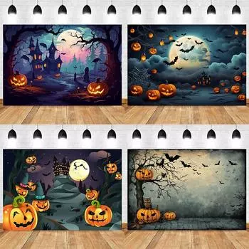 Хэллоуин вечеринка украшение фон ткань замок луна тыква фонарь череп подвесная ткань дом гостиная комната украшение 100x75cm
