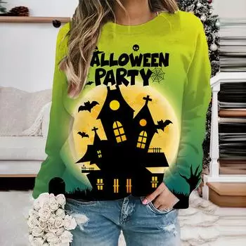 Хэллоуин вечерние цветочные 3D печатные футболки женские топы рождественские свободные большие размеры футболка с круглым вырезом S