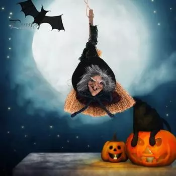 Хэллоуин ведьма метла кулон порочная жуткая старуха висит волосатый дом с привидениями тряпка украшение двери и окна реквизит синий