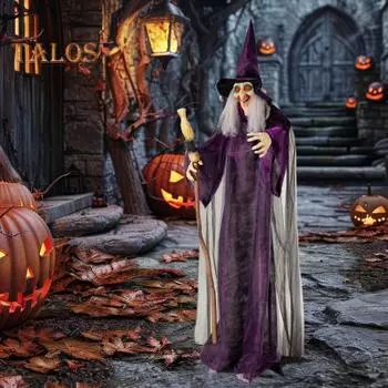 Хэллоуин ведьма реквизит анимированная статуя злой ведьмы со светодиодными светящимися глазами и звуком жутко активируемое стоящее украшение ведьмы для декора вечеринки на Хэллоуин фиолетовый