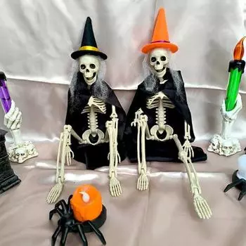 Хэллоуин ведьма скелет украшение подвижная кость полное тело статуя пластиковый скелет человека реквизит оранжевый