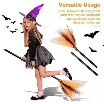 Хэллоуин ведьмы метла волшебник косплей аксессуар Хэллоуин вечеринка реквизит реалистичная пластиковая метла украшение для сцены оранжевый