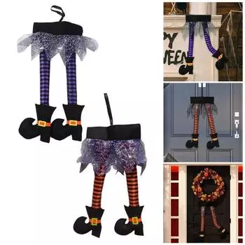 Хэллоуин ведьмы ноги реквизит подвесной плюшевый чучело ведьмы ноги украшение с обувью для входной двери стены окна багажника автомобиля декор чёрный