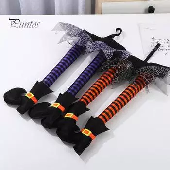 Хэллоуин ведьмы ноги реквизит подвесной плюшевый чучело ведьмы ноги украшение с обувью для входной двери стены окна багажника автомобиля декор фиолетовый