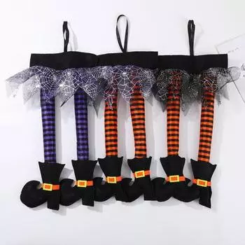 Хэллоуин ведьмы ноги реквизит подвесной плюшевый чучело ведьмы ноги украшение с обувью для входной двери фиолетовый
