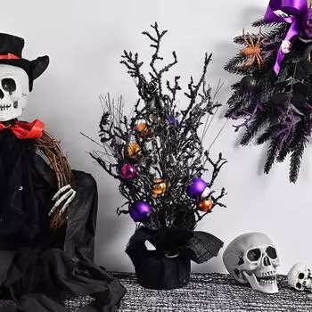 Хэллоуин венок украшение передней двери жуткий череп тыквы глазные яблоки стена крыльцо гирлянда дом с привидениями Хэллоуин орнамент фиолетовый