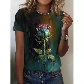 Хэллоуин Забавная тыква с 3D принтом Y2k Модная женская базовая футболка Элегантная винтажная с коротким рукавом Элегантная повседневная удобная футболка L