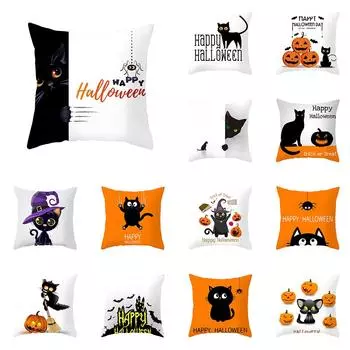 Хэллоуин Забавный черный кот с принтом тыквы наволочка для дома, гостиной, украшения дивана, наволочка 40X40CM
