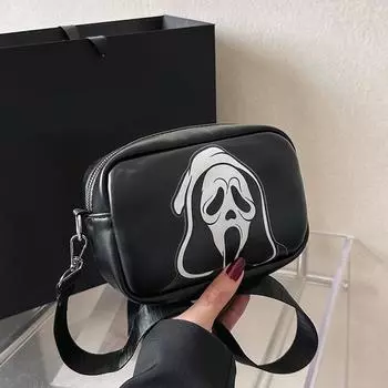Хэллоуин Забавный скелет PU кожаная молния сумка через плечо маленькая квадратная сумка повседневная женская сумка-призрак через плечо ghost чёрный
