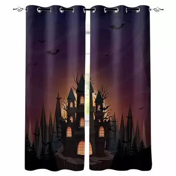 Хэллоуин Замок Тыква Ретро Летучая мышь Роща Плотные Шторы Для Гостиной Спальни Оконные Шторы Жалюзи Шторы W135 x H60cm