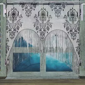 Хэллоуин занавеска на окно череп летучая мышь кружево занавеска украшение Хэллоуин дверь окно балдахин с кисточкой для домашнего декора вечеринки чёрный