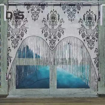 Хэллоуин занавеска на окно череп летучая мышь кружево занавеска украшение Хэллоуин дверь окно балдахин с кисточкой для домашнего декора вечеринки чёрный