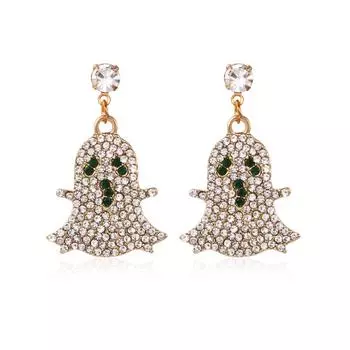 Хэллоуин Зеленый CZ Призрак Страшная Гримаса Серьги-гвоздики Темный Череп Висячие Фестивали Вечеринка Серьги Для Женщин Девочек Подарок