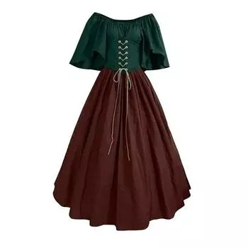 Хэллоуин Женский Костюм Эпохи Возрождения Лоскутный С Открытыми Плечами Ирландское Длинное Нижнее Платье Корсет Готическое Средневековое Викторианское Платье S