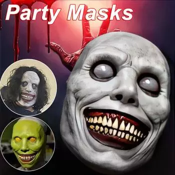 Хэллоуин Жуткая улыбка Ужас Маска для взрослых Половина «Экзорцист» Зеленый Белый Демон Маска Косплей Реквизит Злые вечерние маски Аксессуары