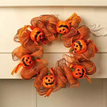Хэллоуин жуткий тыквенный венок домашний офис входная дверь настенная гирлянда с тыквенной головой украшение для праздника украшение 35cm