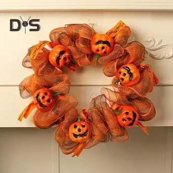 Хэллоуин жуткий тыквенный венок домашний офис входная дверь настенная гирлянда с тыквенной головой украшение для праздника украшение 35cm