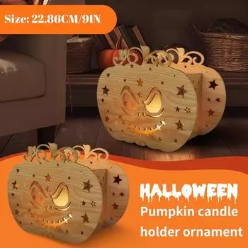 Хэллоуин Злая Тыква Подсвечник Украшение, Деревянные Поделки, Праздничные Подарки для Друзей One Size