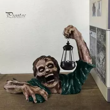 Хэллоуин зомби фонарь орнамент жуткий светодиодный светильник статуя из смолы украшение для дома на открытом воздухе украшение сада чёрный