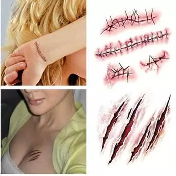Хэллоуин Зомби Шрамы Татуировки Наклейки Хэллоуин Украшения Ложные Раны Ужас Кровь Шарф Наклейка