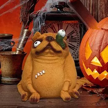 Хэллоуин зомби собака статуэтка жуткий бульдог смоляная статуя скульптура для дома и улицы сад настольное украшение орнамент праздничный подарок жёлтый