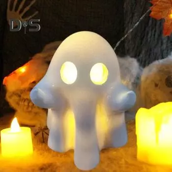 Хэллоуинская фигурка призрака в виде среднего пальца со светом, жуткая миниатюрная статуэтка призрака из смолы, светящаяся скульптура призрака, настольное украшение, орнамент With Light
