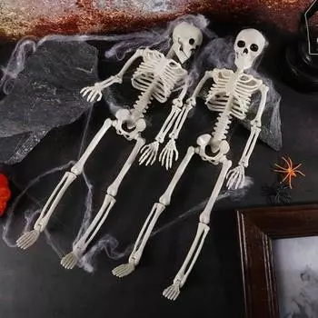 Хэллоуинская фигурка скелета, 5 шт., 16 дюймов, подвижные суставы, костяная статуя, жуткое паутинное украшение с 20 поддельными пауками, украшение на Хэллоуин Cobweb