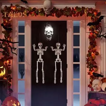 Хэллоуинская фигурка скелета, 5 шт., 16 дюймов, подвижные суставы, костяная статуя, жуткое паутинное украшение с 20 поддельными пауками, украшение на Хэллоуин Cobweb