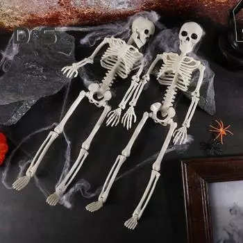 Хэллоуинская фигурка скелета, 5 шт., 16 дюймов, подвижные суставы, костяная статуя, жуткое паутинное украшение с 20 поддельными пауками, украшение на Хэллоуин Cobweb