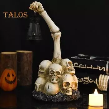 Хэллоуинская фигурка зомби с солнечным фонарем, жуткий скелет, рука, череп, рука призрака, статуэтка из смолы, скульптура, украшение для сада на открытом воздухе, украшение для фестиваля C