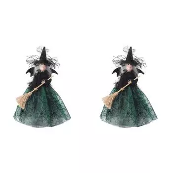 Хэллоуинская кукла-ведьма с метлой, подвесные украшения на елке Хэллоуина (Зеленое Крыло )