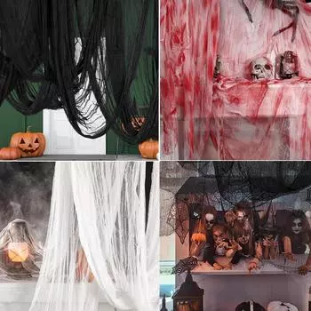 Хэллоуинская марля Черно-белая кровавая марля Бар Призрачная комната Атмосфера вечеринки Ужасы Декорации Сцена Реквизит чёрный