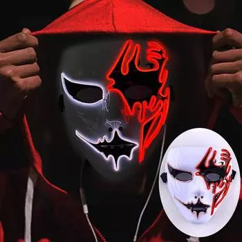 Хэллоуинская очищающая маска со светодиодной подсветкой, страшная светодиодная маскарадная маска для косплея для мужчин и женщин, подарок на Хэллоуин, реквизит для дома с привидениями