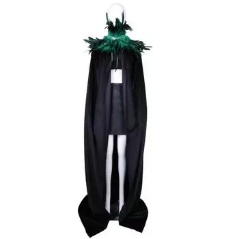 Хэллоуинская шаль из бархатной ткани, плащ костюма демона ангела, легкая застежка, воротник из искусственных перьев, плащ для косплея на Хэллоуин зелёный