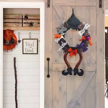 Хэллоуинская шляпа ведьмы, венок на дверь, венок на дверь, ужасающая атмосфера, подвеска, наружный декор, веселая вечеринка, товары