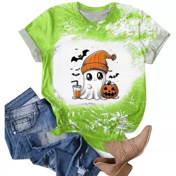 Хэллоуинские футболки для женщин Милая футболка Осенняя футболка Градиентные графические футболки Повседневные топы с коротким рукавом M