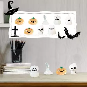 Хэллоуинские миниатюры, светящиеся украшения с призраками, фигурка из смолы, статуя, украшение для сада для кукольного домика, микроаксессуары One Size