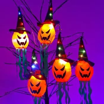 Хэллоуинские огни, гирлянды на батарейках с 5 подсвеченными подвесными привидениями, страшные A