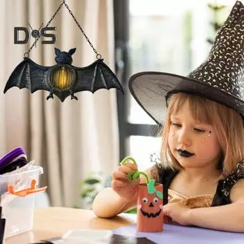 Хэллоуинские огни летучих мышей, жуткие подвесные фигурки летучих мышей, декоративные огни на батарейках для вечеринки в стиле «дом с привидениями» на Хэллоуин чёрный