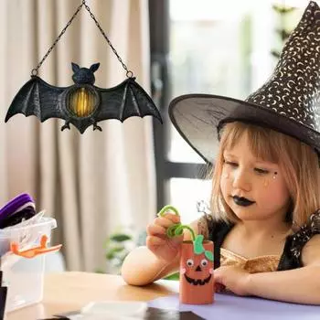 Хэллоуинские огни летучих мышей, жуткие подвесные фигурки летучих мышей, декоративные огни на батарейках для вечеринки в стиле «дом с привидениями» на Хэллоуин чёрный