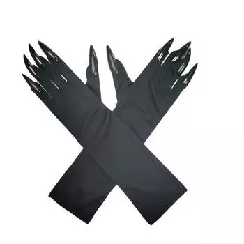 Хэллоуинские перчатки-когти Женские перчатки-лапы с длинными ногтями Кошачьи Волчьи Косплей чёрный