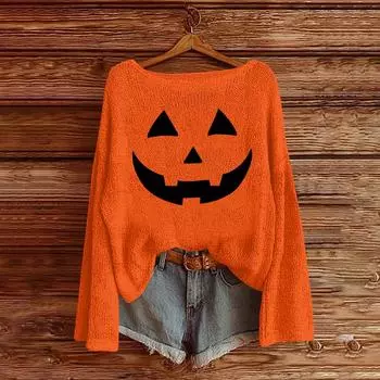 Хэллоуинские толстовки для детей, мальчиков и девочек, вязаный свитер, милая футболка, осенний пуловер с круглым вырезом 140 чёрный