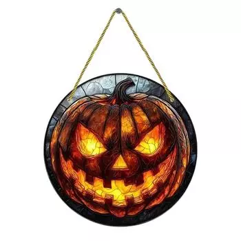Хэллоуинские тыквы-ловцы солнца для окна, стеклянные подвески для окна, расписанная вручную стеклянная панель, идеально подходящая для домашнего декора L оранжевый