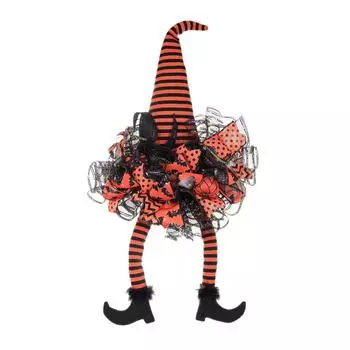 Хэллоуинские венки ведьмы для входной двери, фиолетовый хэллоуинский венок с декором из сетки и шляпой ведьмы, хэллоуинские украшения для дома, для вечеринки в помещении и на улице One Size