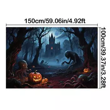 Хэллоуинский фон-гобелен-Призраки, Тыквы-фонари, Замки, Лесные элементы для вечеринки, Фотобудка, Праздничный декор 150*100cm/59*39in/5*3ft