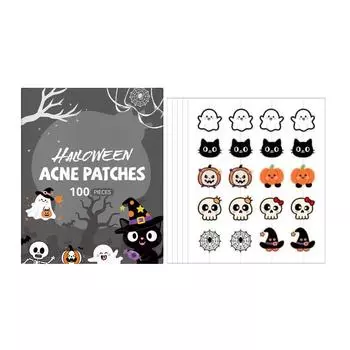 Хэллоуинский пластырь от прыщей: Успокаивающий, Восстанавливающий, Дышащий, Изолирующий, Защитный, Контролирующий выработку кожного сала, Регулирующий, И Пластырь для локального ухода. One Size серый