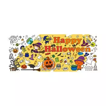 Хэллоуинский раскрасочный плакат для детей Тыквы Замок Милый фон Украшение, Водонепроницаемая раскрасочная бумага Скатерть, Хэллоуинское украшение One Size