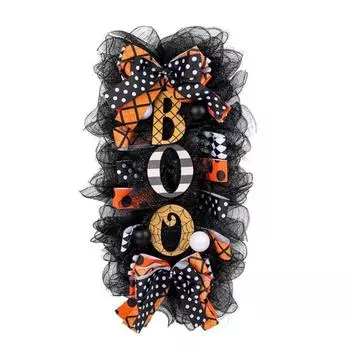 Хэллоуинский сваг-венок для входной двери Страшный сетчатый бант Сваг-гирлянда с бантом для украшения стены на вечеринку, крыльца