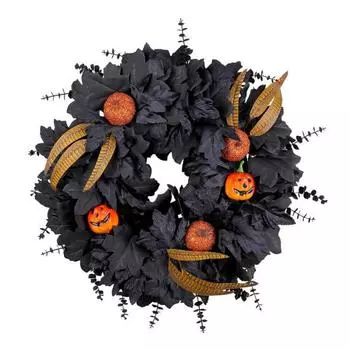 Хэллоуинский венок 20 дюймов для входной двери Черный эвкалиптовый венок